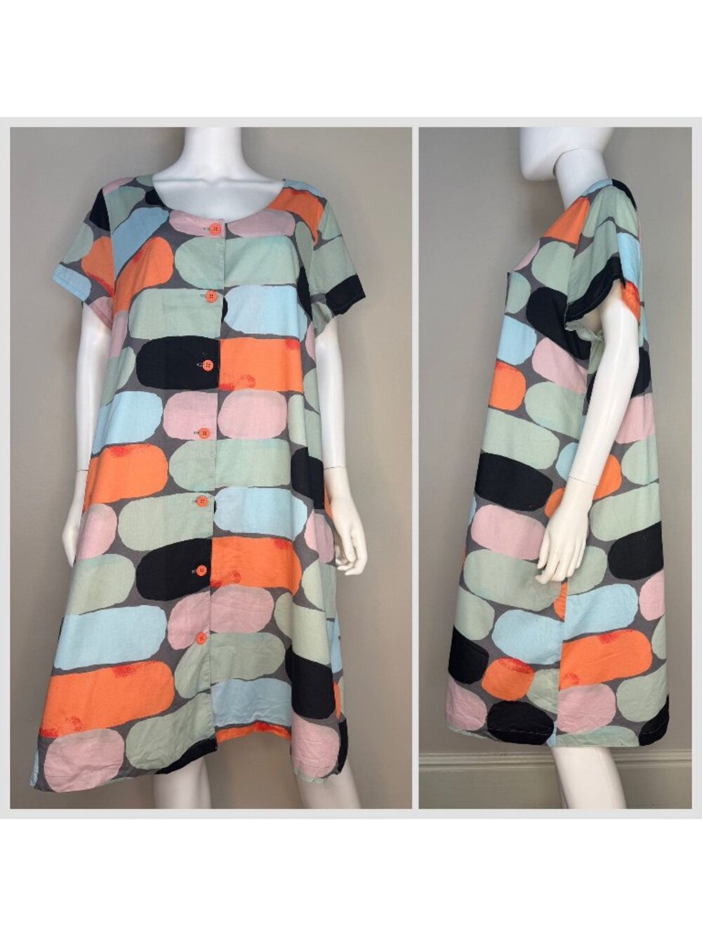 Vintage Y2K Marimekko Tent Dress, Button Front, Samu-Jussi Koski, Size XL-2XL